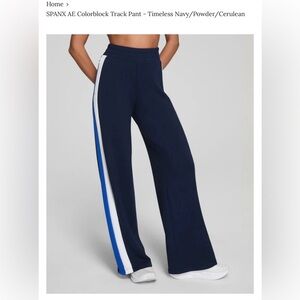 SPANX Air Essentials Navy Colorblock Wide Leg Track Pant— Large Tall